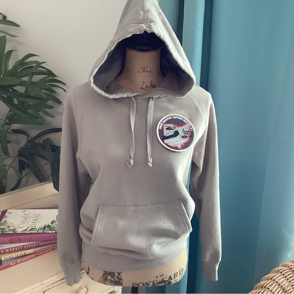 Hanes Military Aviation Gray Sweatshirt with Embroidered Patch and Graphic Back